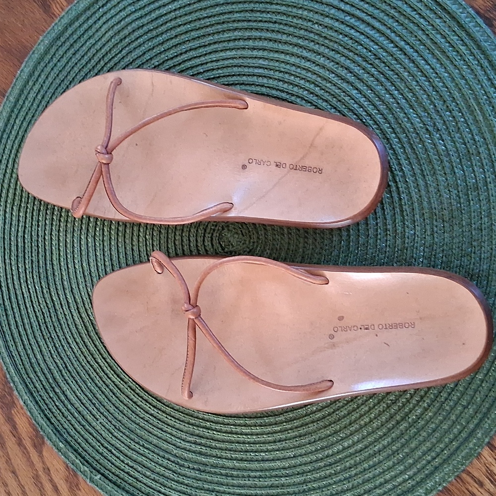Roberto Del Carlo Tan Leather Minimalist Contemporary Euro Summer Sandals Sz 36